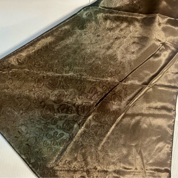 Large Water Silk Brown & Green Patterned Scarf Wrap - Picture 5 of 6